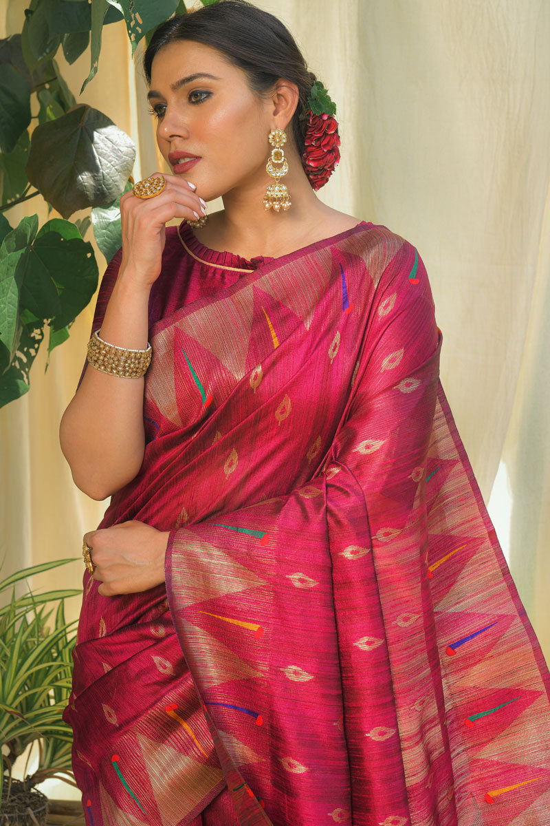 Wine Festive Wear Paithani Silk Saree