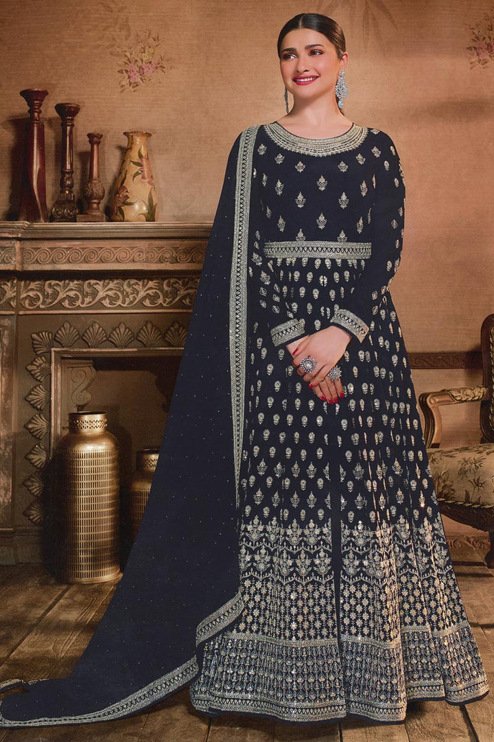 Prachi Desai Black Color Georgette Fabric Ravishing Anarkali Suit