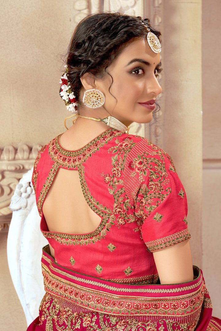 Art Silk Fabric Rani Color Sangeet Wear Embroidered Saree