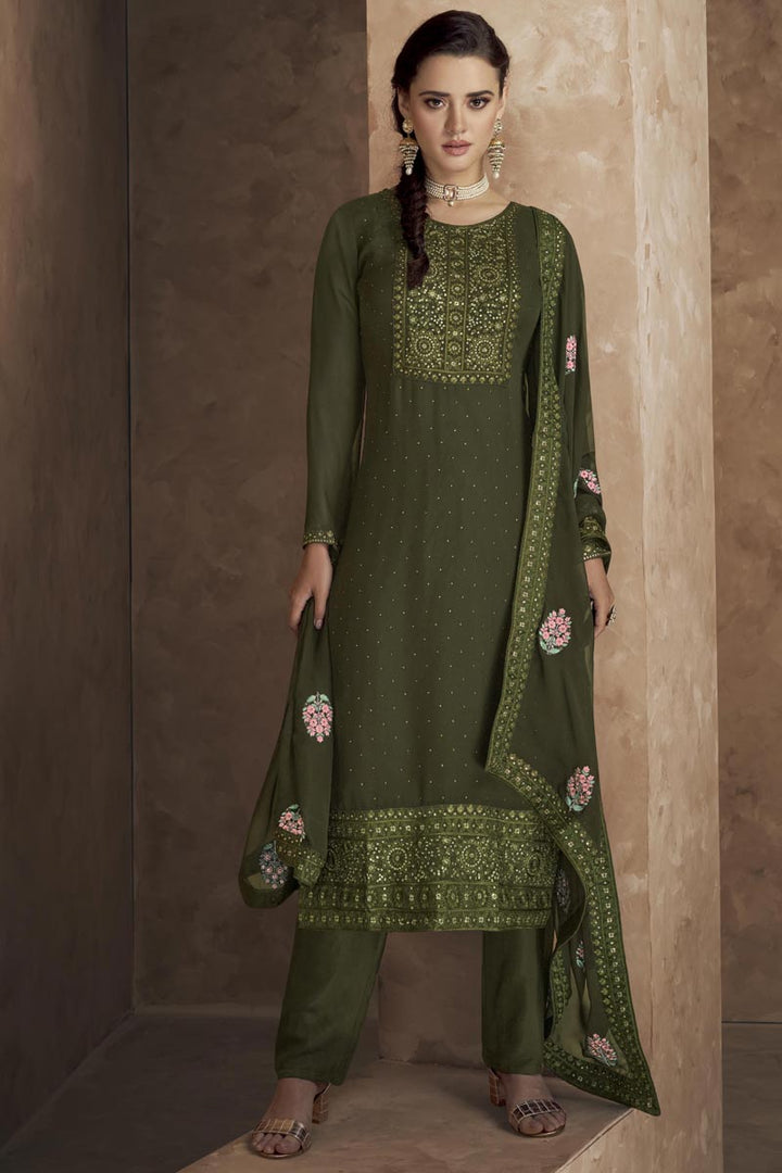 Eugeniya Belousova Dark Green Georgette Fabric Embroidered Salwar Suit