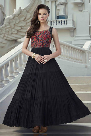 Black Color Function Wear Georgette Fabric Readymade Anarkali Dress