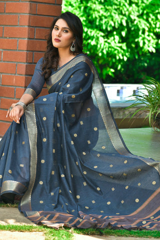 Grey Casual Wear Weaving Work Cotton Saree