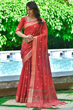 Load image into Gallery viewer, Weaving Work Red Casual Wear Cotton Saree
