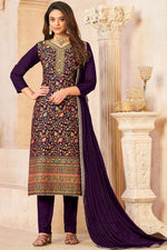 Load image into Gallery viewer, Wine Color Jacquard Work Trendy Salwar Suit For Festival
