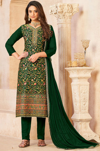 Straight Salwar Suit Diamond Pure Dola In Green