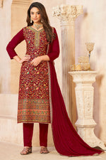 Load image into Gallery viewer, Pure Dola Maroon Color Diamond Trendy Salwar Suit
