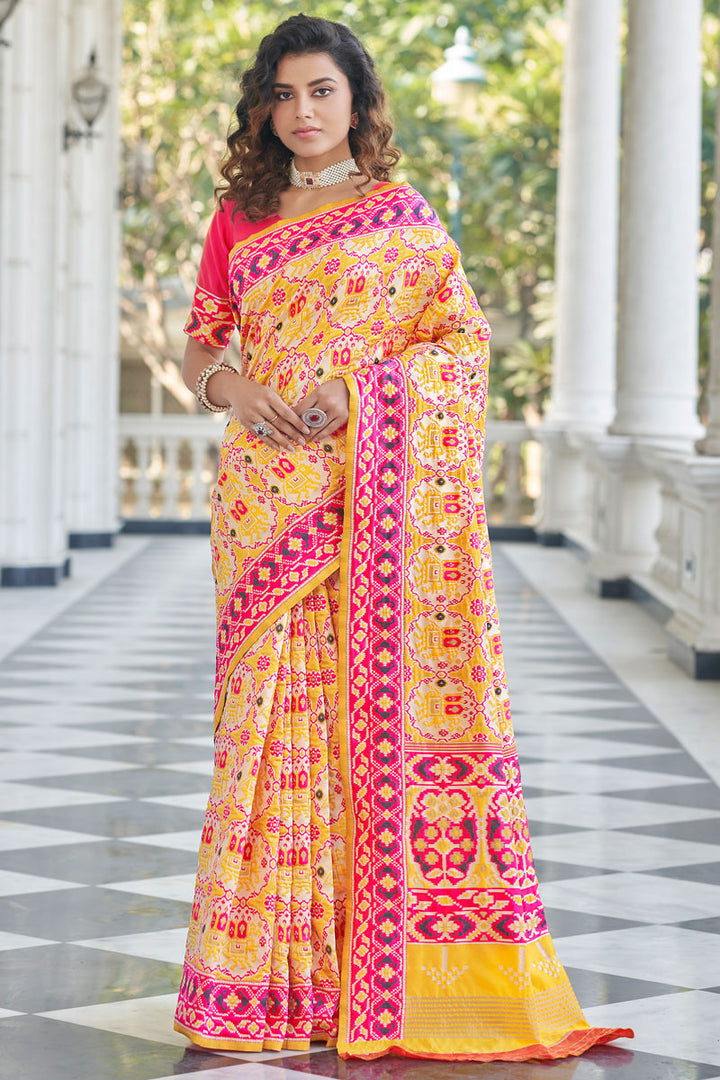 Patola Silk Fabric Festive Look Superior Saree In Yellow Color