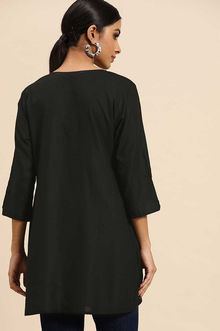 Rayon Fabric Black Color Casual Look Intriguing Kurti