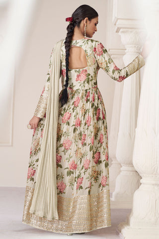 Incredible Organza Fabric Cream Color Readymade Anarkali Suit