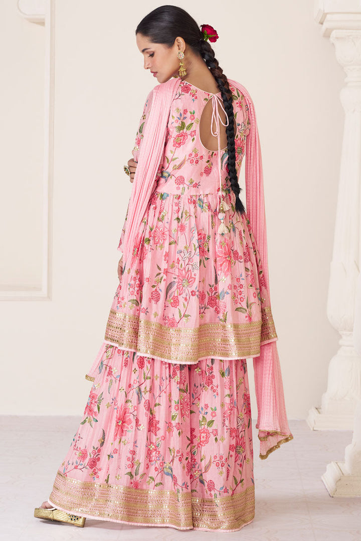 Vartika Singh Engaging Pink Color Organza Fabric Readymade Palazzo Suit