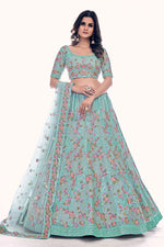 Load image into Gallery viewer, Net Fabric Sea Green Color Winsome Sequins Work Lehenga Choli
