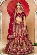 Load image into Gallery viewer, Maroon Color Velvet Fabric Ravishing Wedding Look Bridal Lehenga
