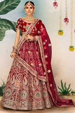 Load image into Gallery viewer, Maroon Color Velvet Fabric Enticing Wedding Look Bridal Lehenga
