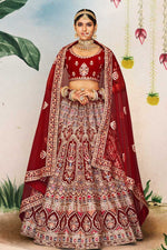 Load image into Gallery viewer, Velvet Fabric Maroon Color Graceful Wedding Look Bridal Lehenga

