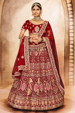 Load image into Gallery viewer, Maroon Color Velvet Fabric Gorgeous Wedding Look Bridal Lehenga
