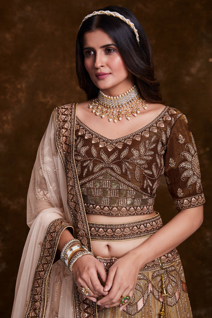 Brown Art Silk Festive Wear Embroidered Chaniya Choli With Beautiful Blouse