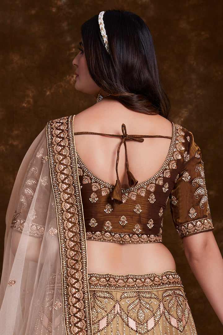 Brown Art Silk Festive Wear Embroidered Chaniya Choli With Beautiful Blouse