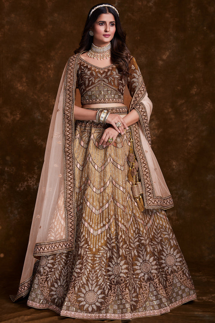 Brown Art Silk Festive Wear Embroidered Chaniya Choli With Beautiful Blouse