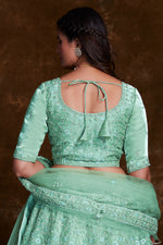 Load image into Gallery viewer, Sea Green Organza Reception Wear Lehenga Choli With Embroidery Work
