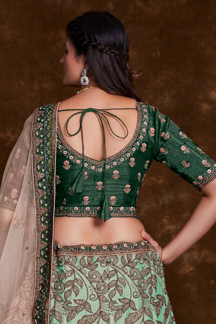 Art Silk Sangeet Wear Lehenga With Embroidery Work In Green