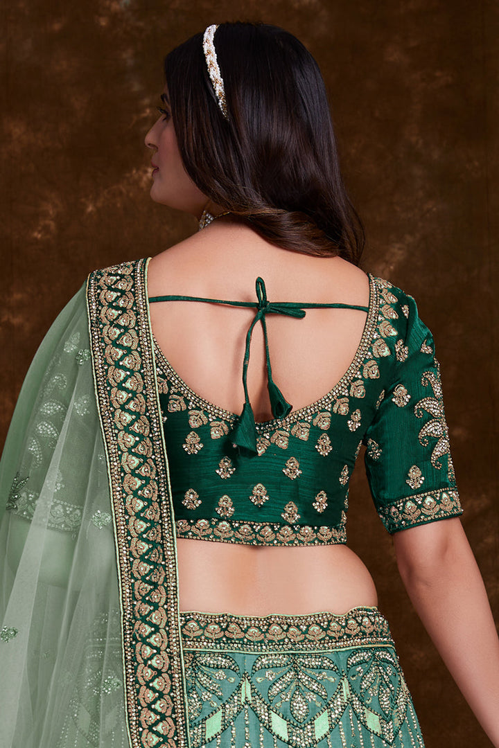 Embroidery Work On Art Silk Designer Lehenga In Sea Green With Blouse
