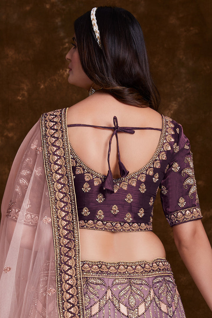 Embroidery Work On Wine Designer Lehenga Choli In Art Silk Fabric With Beautiful Blouse