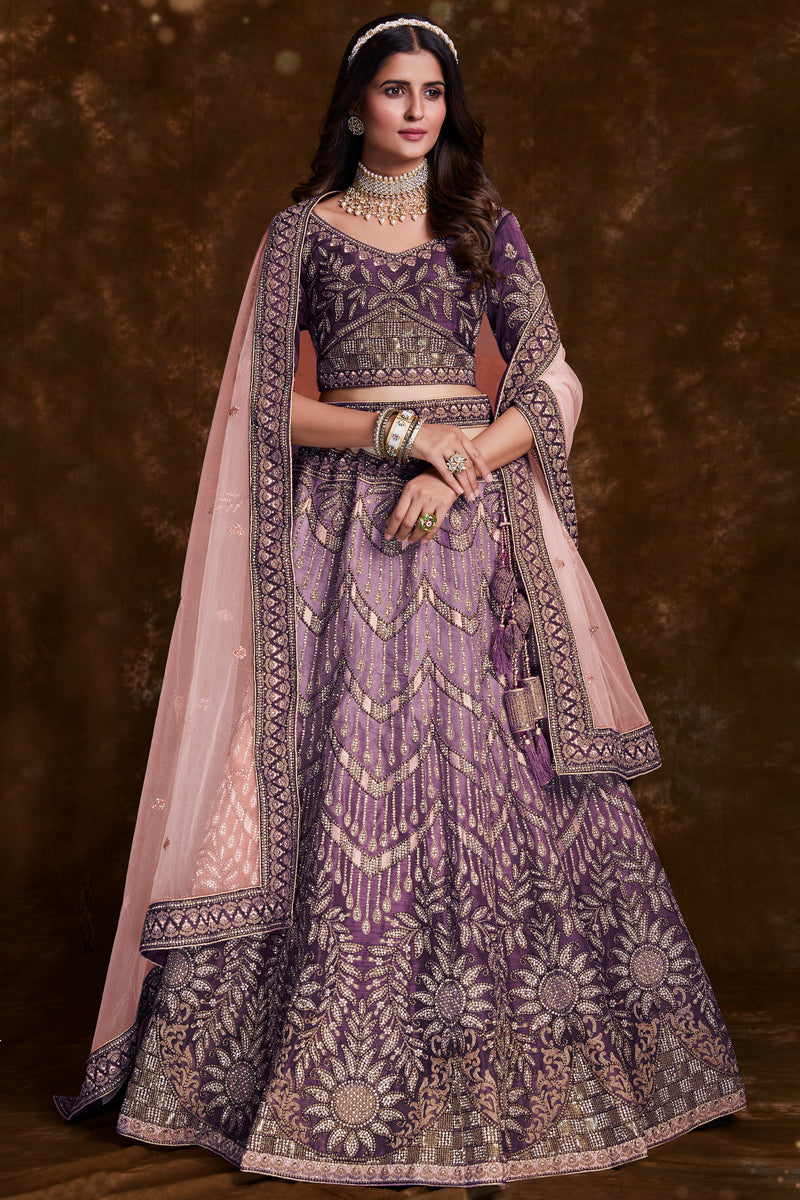 Embroidery Work On Wine Designer Lehenga Choli In Art Silk Fabric With Beautiful Blouse