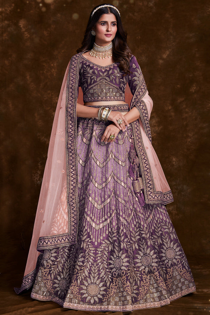 Embroidery Work On Wine Designer Lehenga Choli In Art Silk Fabric With Beautiful Blouse