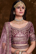 Load image into Gallery viewer, Art Silk Wine Fucntion Wear Lehenga With Embroidery Work And Artistic Blouse

