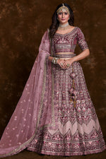 Load image into Gallery viewer, Art Silk Wine Fucntion Wear Lehenga With Embroidery Work And Artistic Blouse
