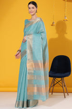 Load image into Gallery viewer, Sky Blue Linen Casual Look Saree
