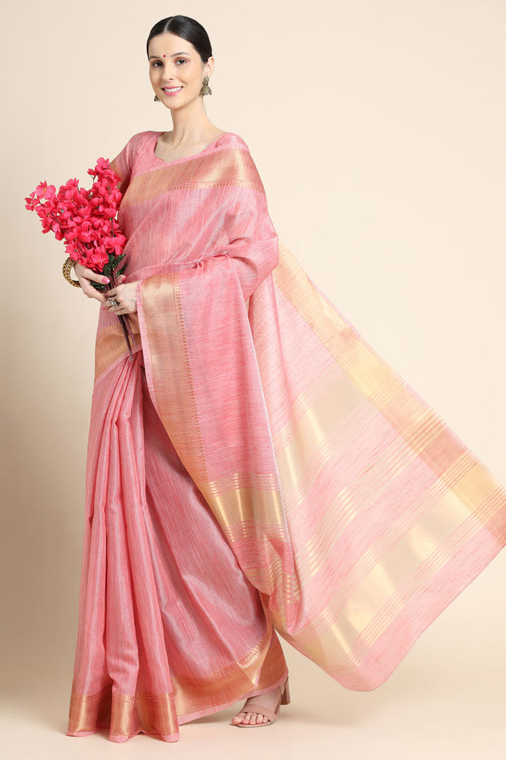 Linen Pink Casual Look Saree