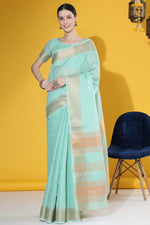 Load image into Gallery viewer, Sea Green Linen Casual Look Saree
