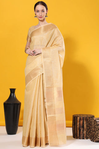 Yellow Linen Casual Look Saree