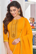 Load image into Gallery viewer, Yellow Color Bewitching Georgette Fabric Embroidered Salwar Suit
