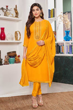 Load image into Gallery viewer, Yellow Color Bewitching Georgette Fabric Embroidered Salwar Suit
