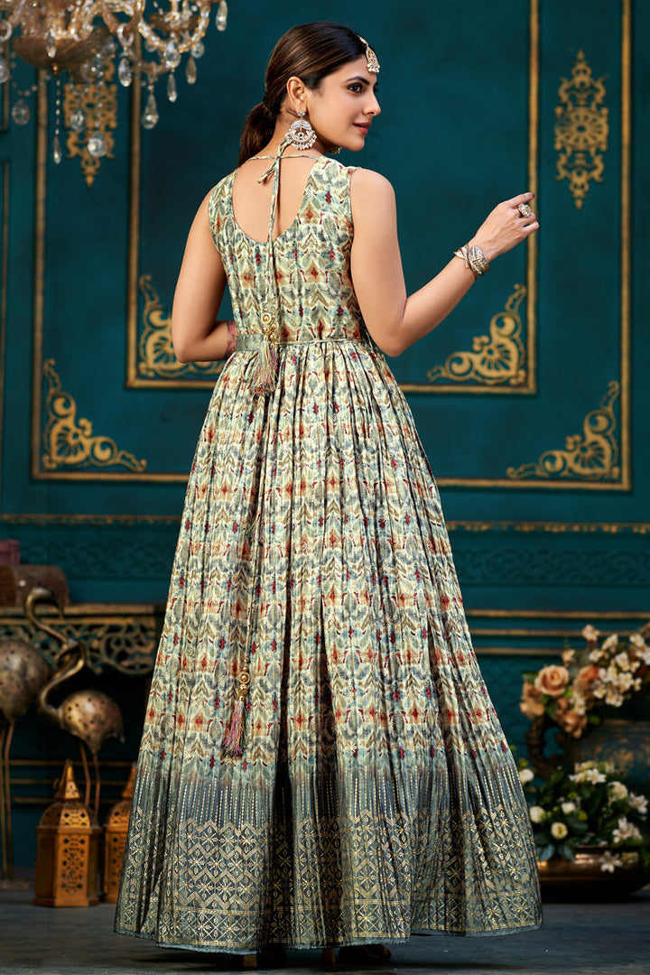 Digital Printed Multi Color Trendy Readymade Gown For Party