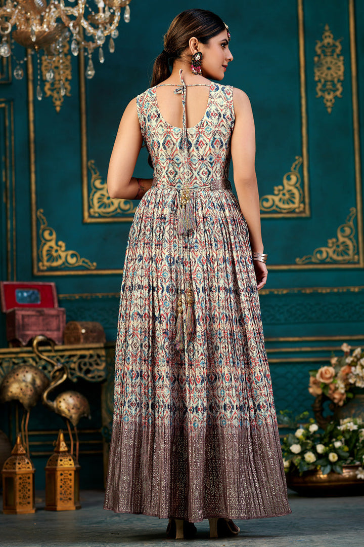 Digital Printed Ceremonial Floor Length Party Wear Readymade Gown
