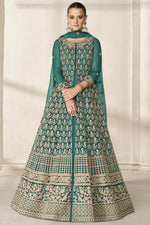 Load image into Gallery viewer, Amazing Green Color Embroidered Work Function Wear Anarkali Suit In Net Fabric
