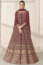 Load image into Gallery viewer, Maroon Color Bright Net Fabric Function Wear Anarkali Suit With Embroidered Work

