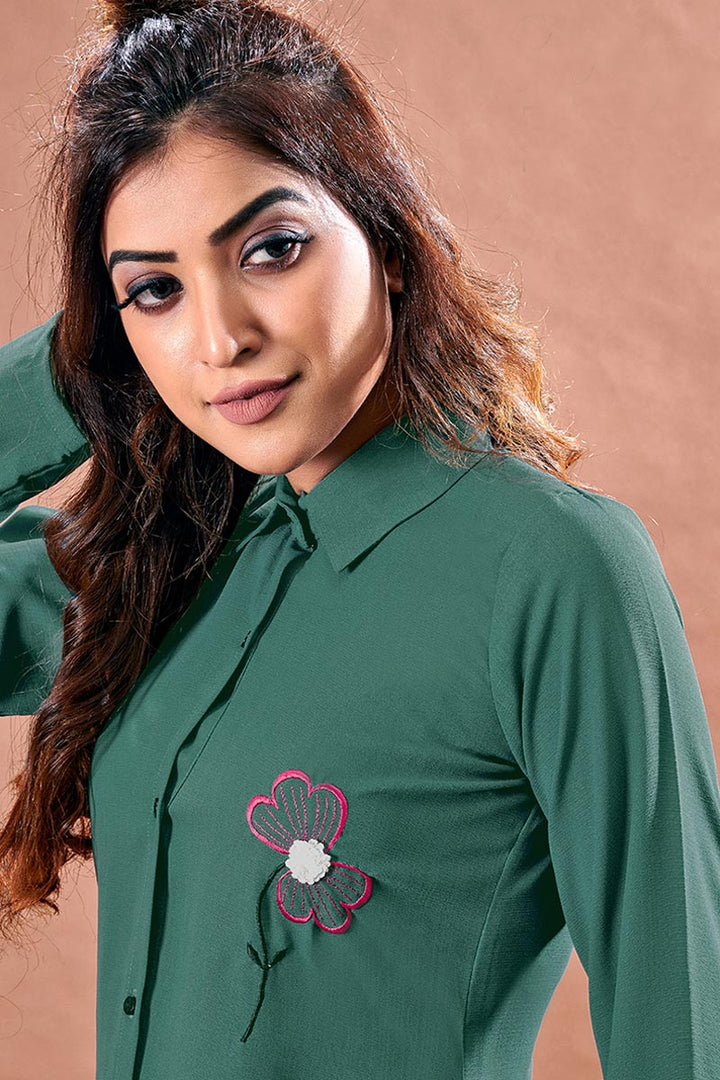 Teal Color Chinon Fabric Cocktail Party Kurti