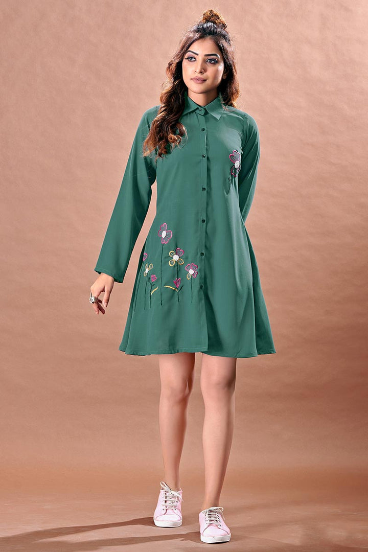 Teal Color Chinon Fabric Cocktail Party Kurti