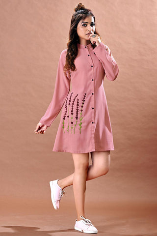 Pink Color Party Wear Kurti In Chinon Fabric