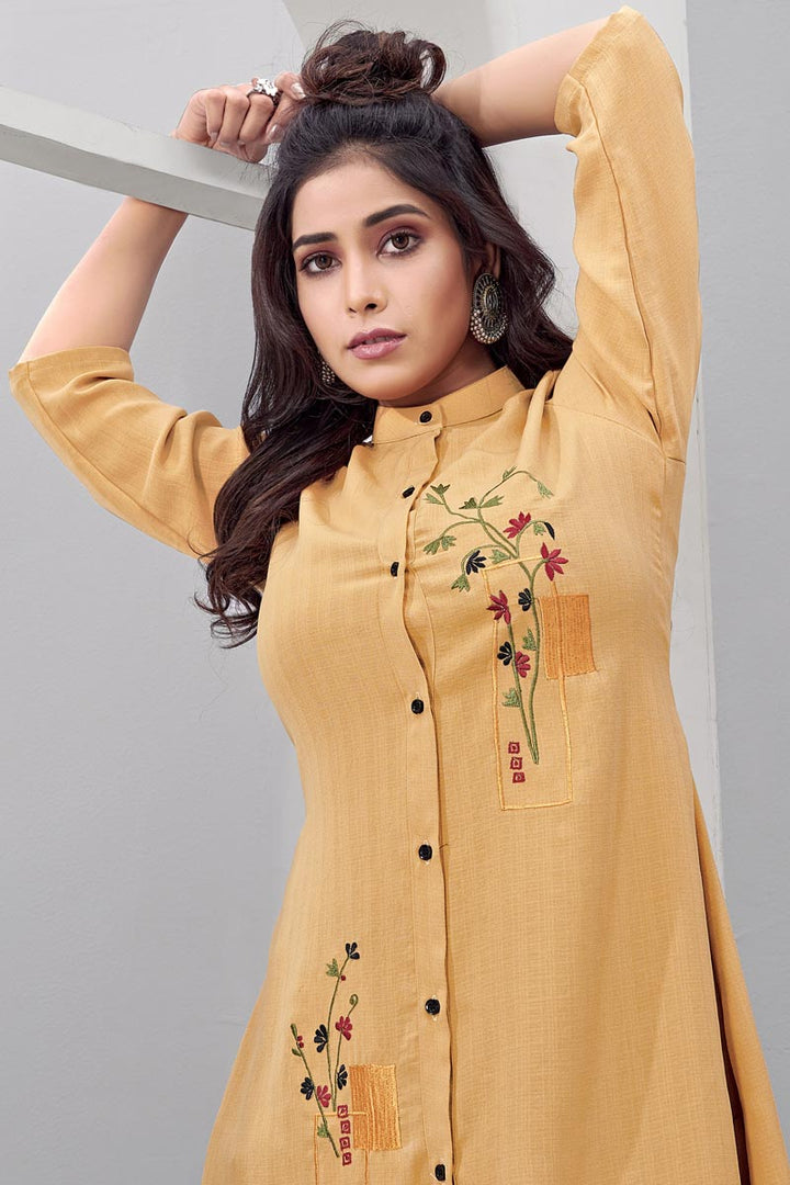 Beige Color Party Wear Kurti In Chinon Fabric