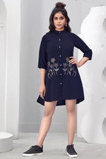 Load image into Gallery viewer, Chinon Fabric Navy Blue Color Party Wear Designer Kurti
