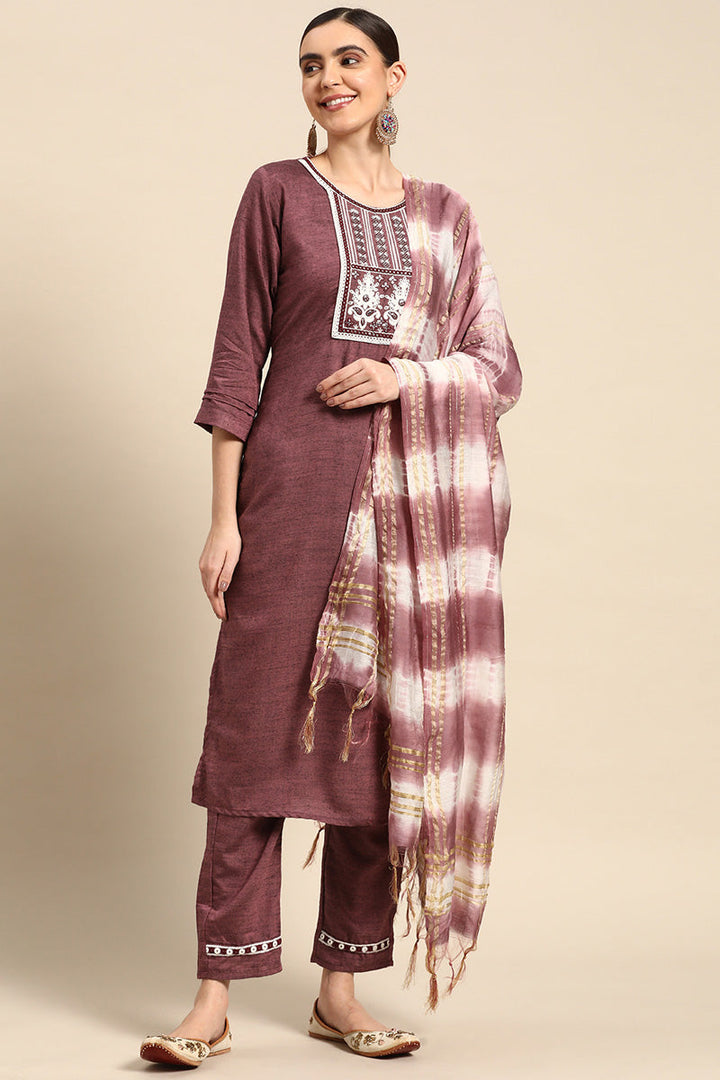 Beguiling Purple Color Casual Wear Readymade Cotton Salwar Suit