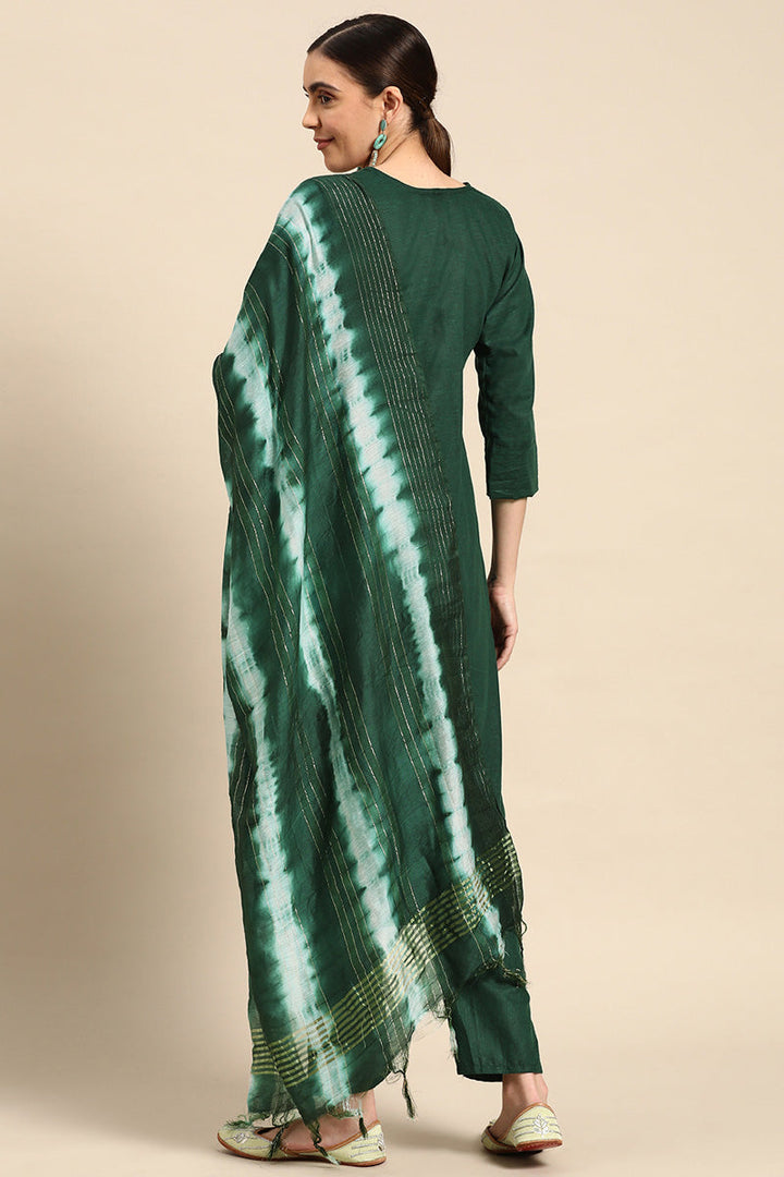 Tempting Dark Green Color Casual Wear Readymade Cotton Salwar Suit