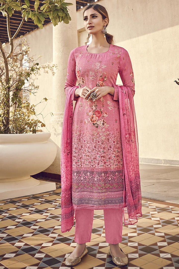 Viscose Fabric Festive Wear Elegant Printed Pink Color Salwar Kameez
