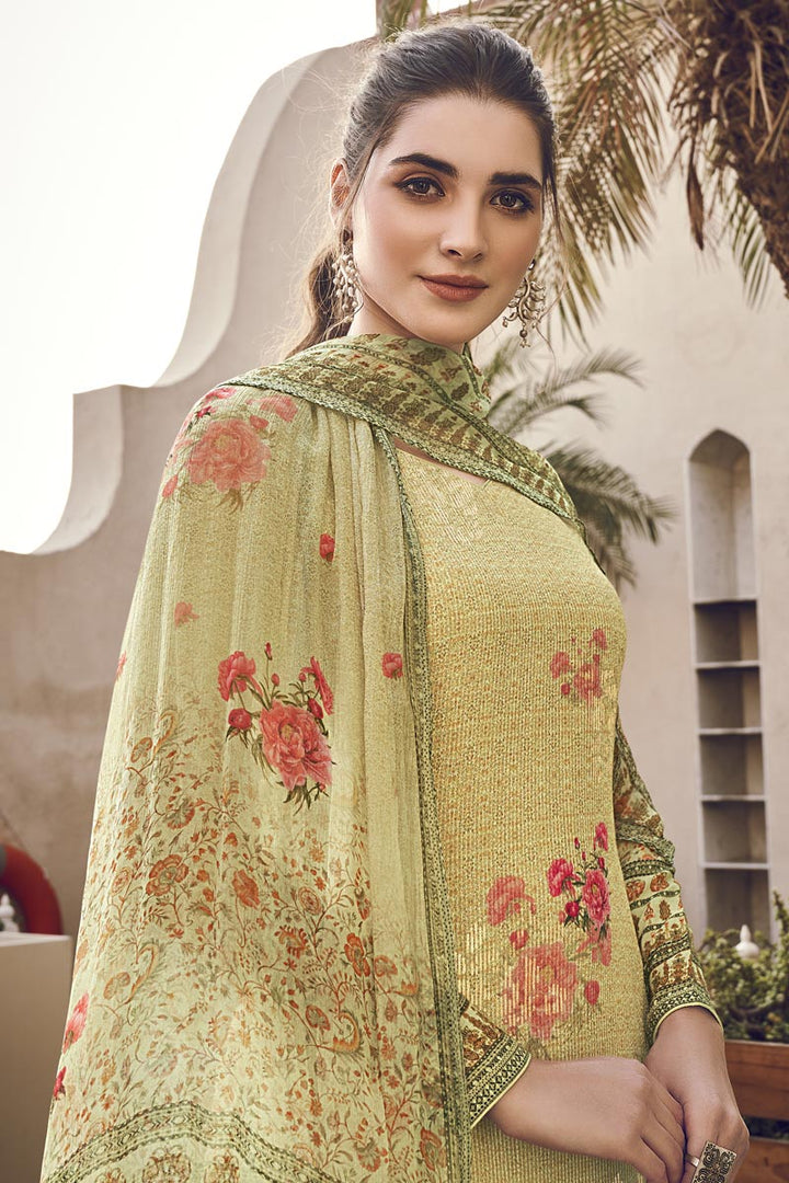 Festive Wear Viscose Fabric Beige Color Elegant Printed Salwar Kameez