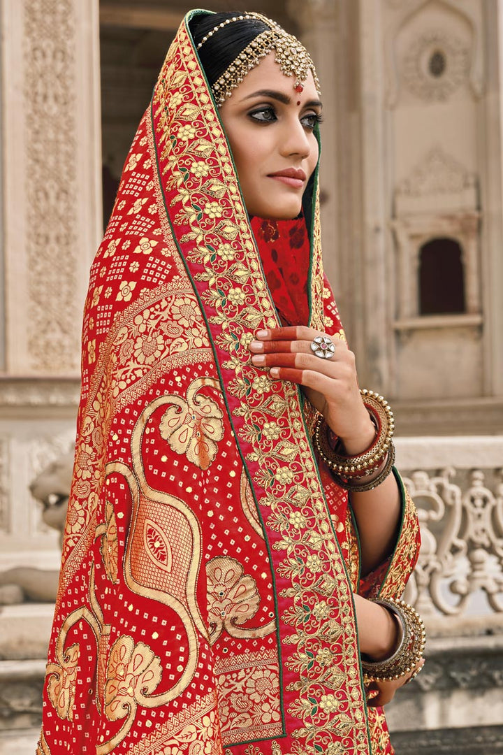 Silk Fabric Red Color Border Work Wedding Wear Fancy Saree